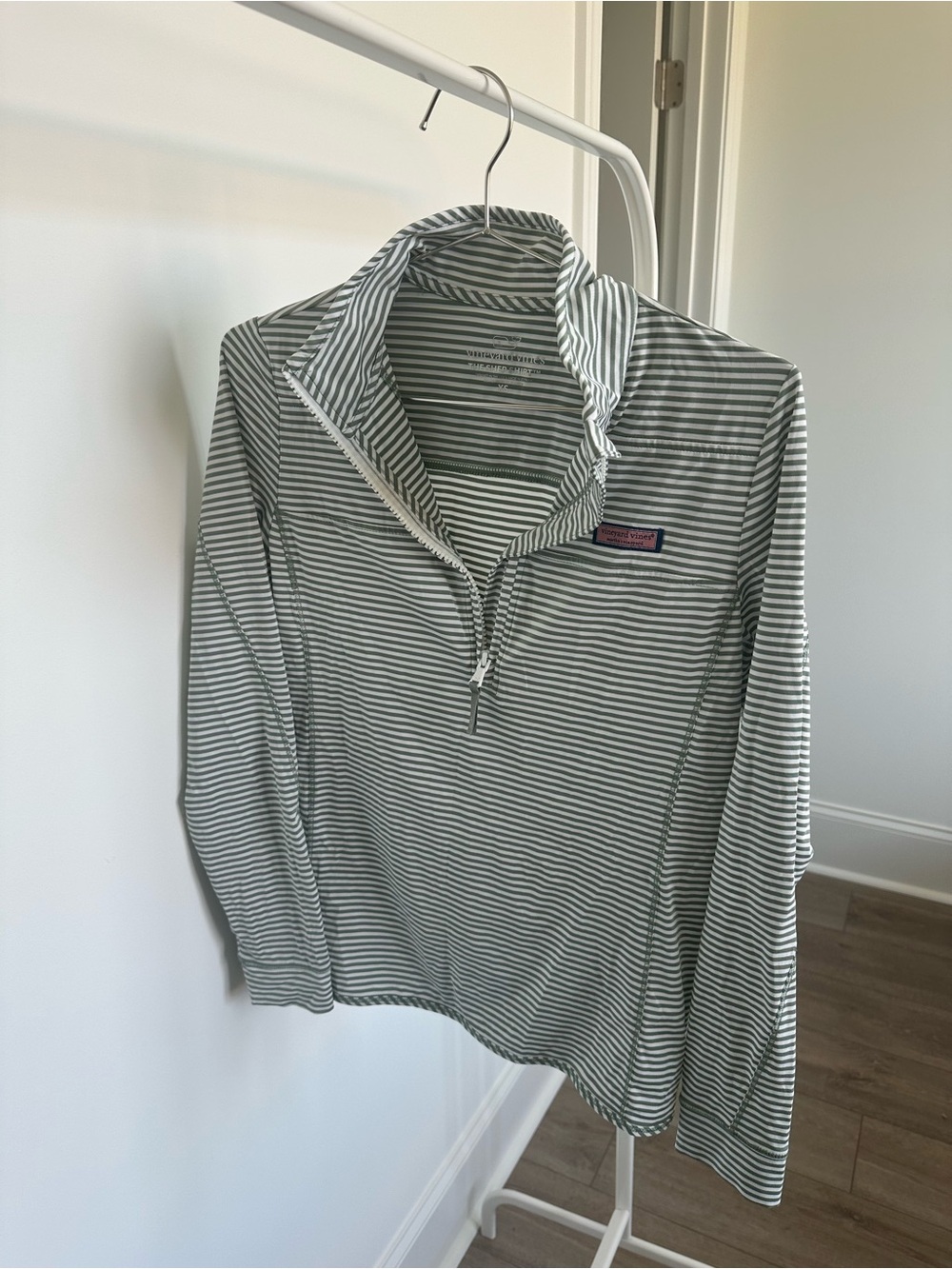 Vineyard Vines Olive & White Striped Quarter-Zip Pullover
